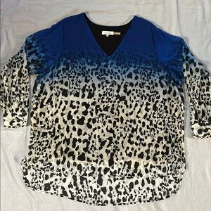 Calvin Klein Leopard Print Long Sleeve Top, Gradient Blue to White